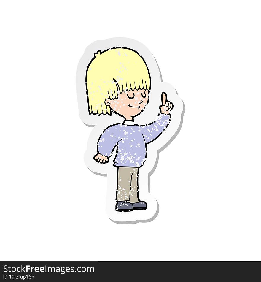 Retro Distressed Sticker Of A Cartoon Person With Idea