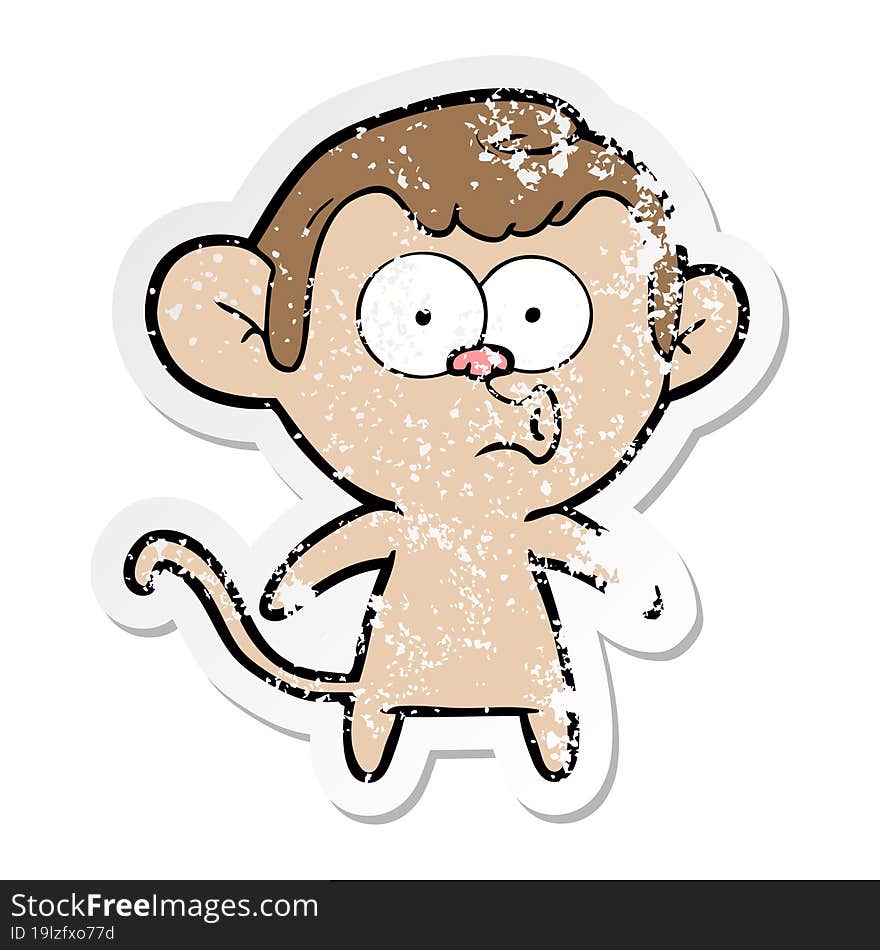 Distressed Sticker Of A Cartoon Hooting Monkey