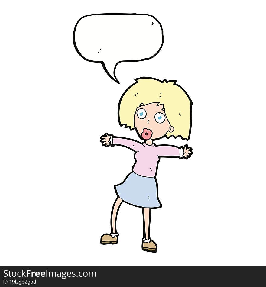 cartoon surprised woman with speech bubble