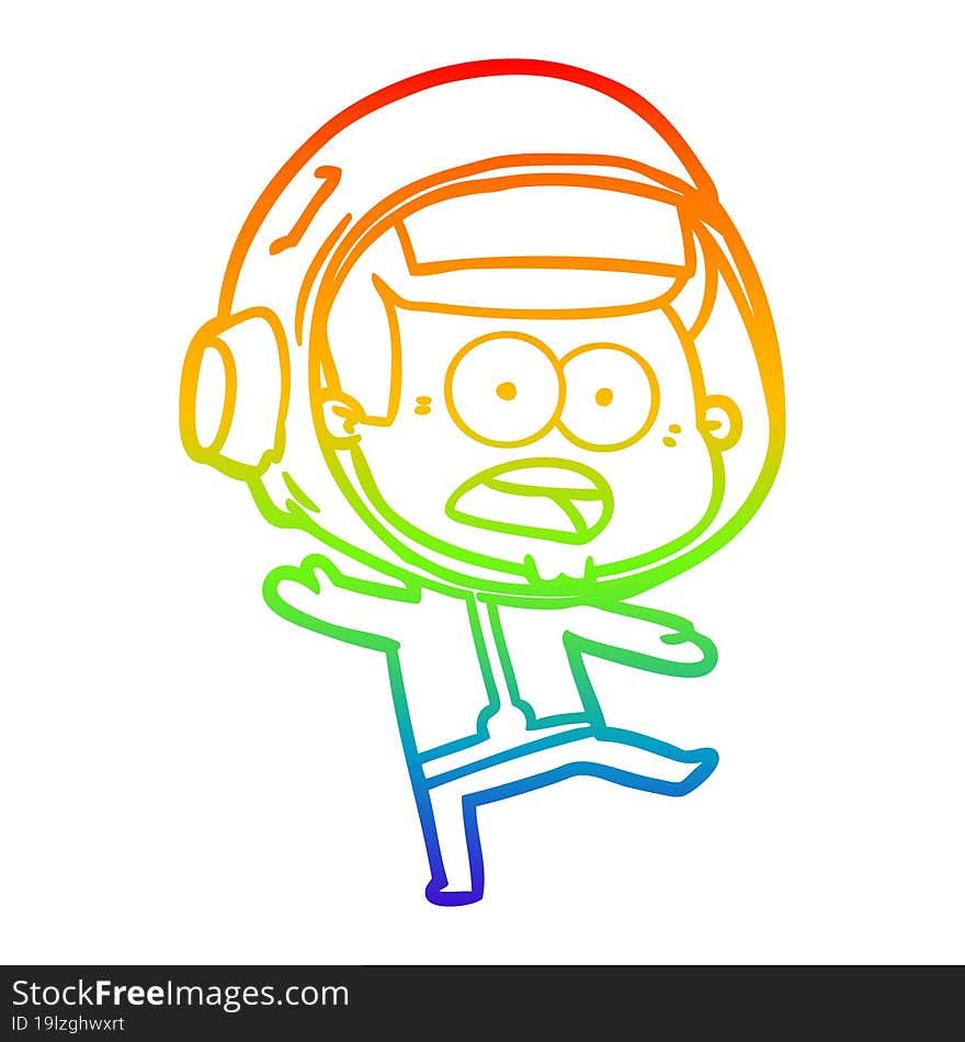 rainbow gradient line drawing cartoon surprised astronaut