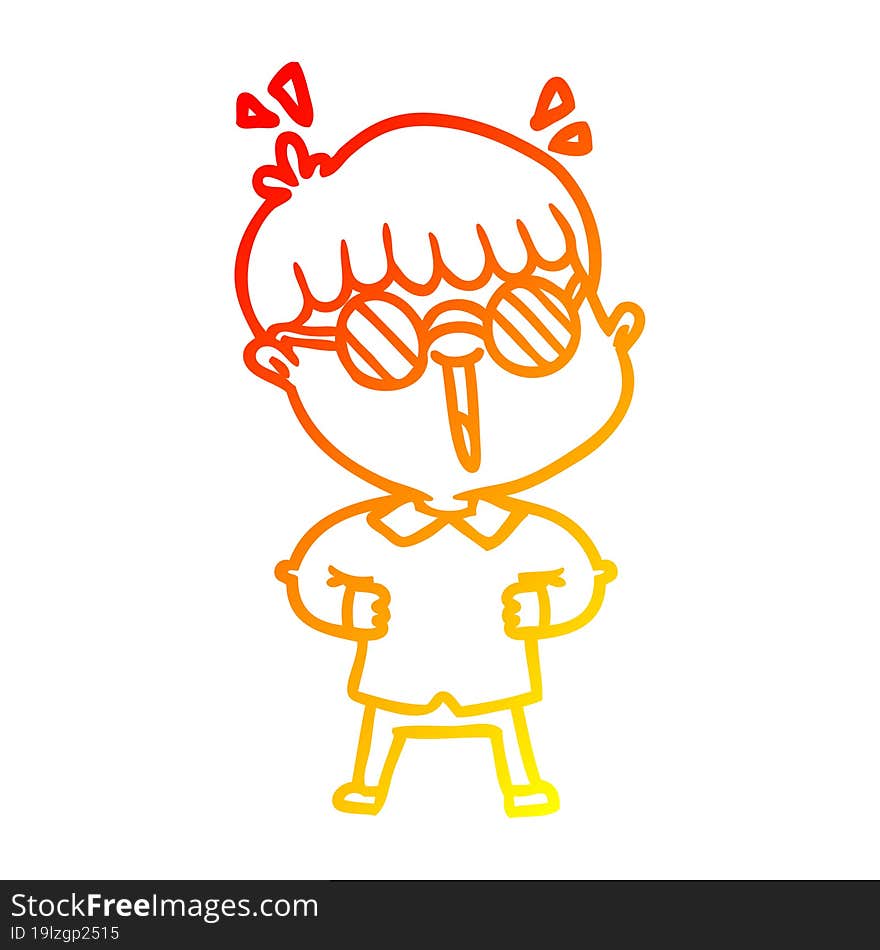 warm gradient line drawing of a cartoon boy wearing spectacles