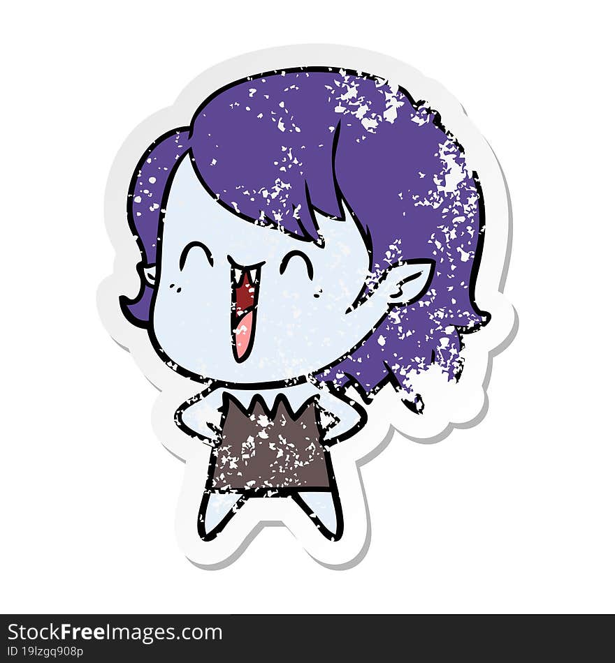 distressed sticker of a cute cartoon happy vampire girl