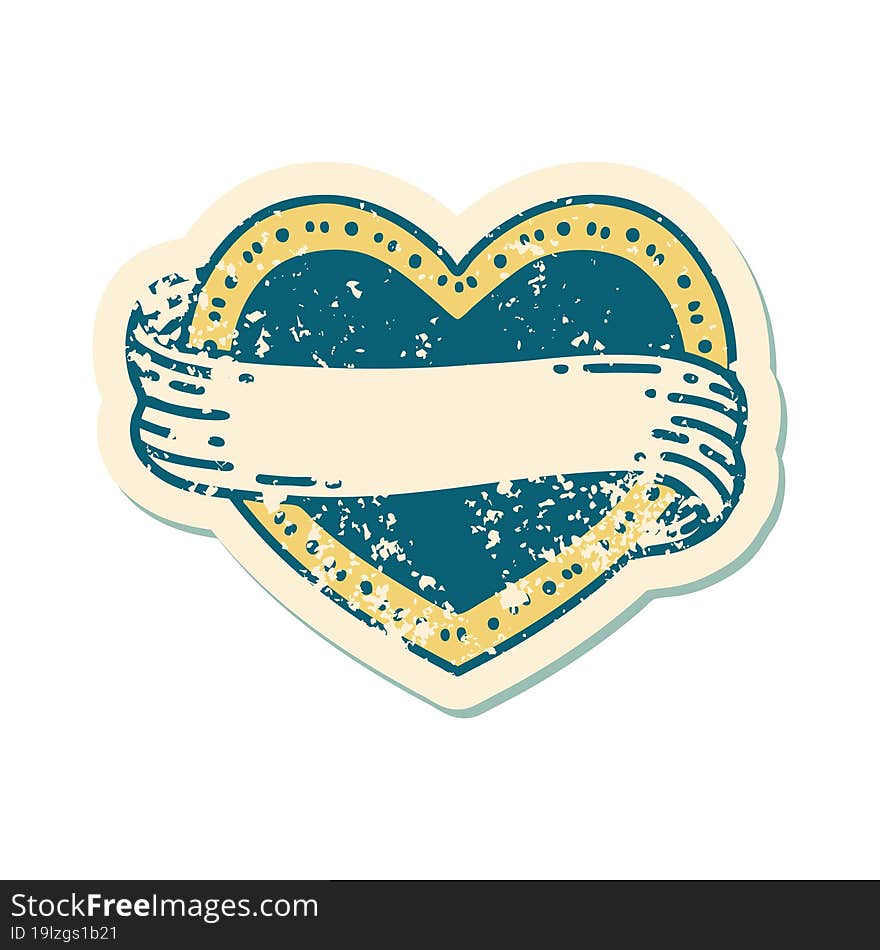 Distressed Sticker Tattoo Style Icon Of A Heart And Banner