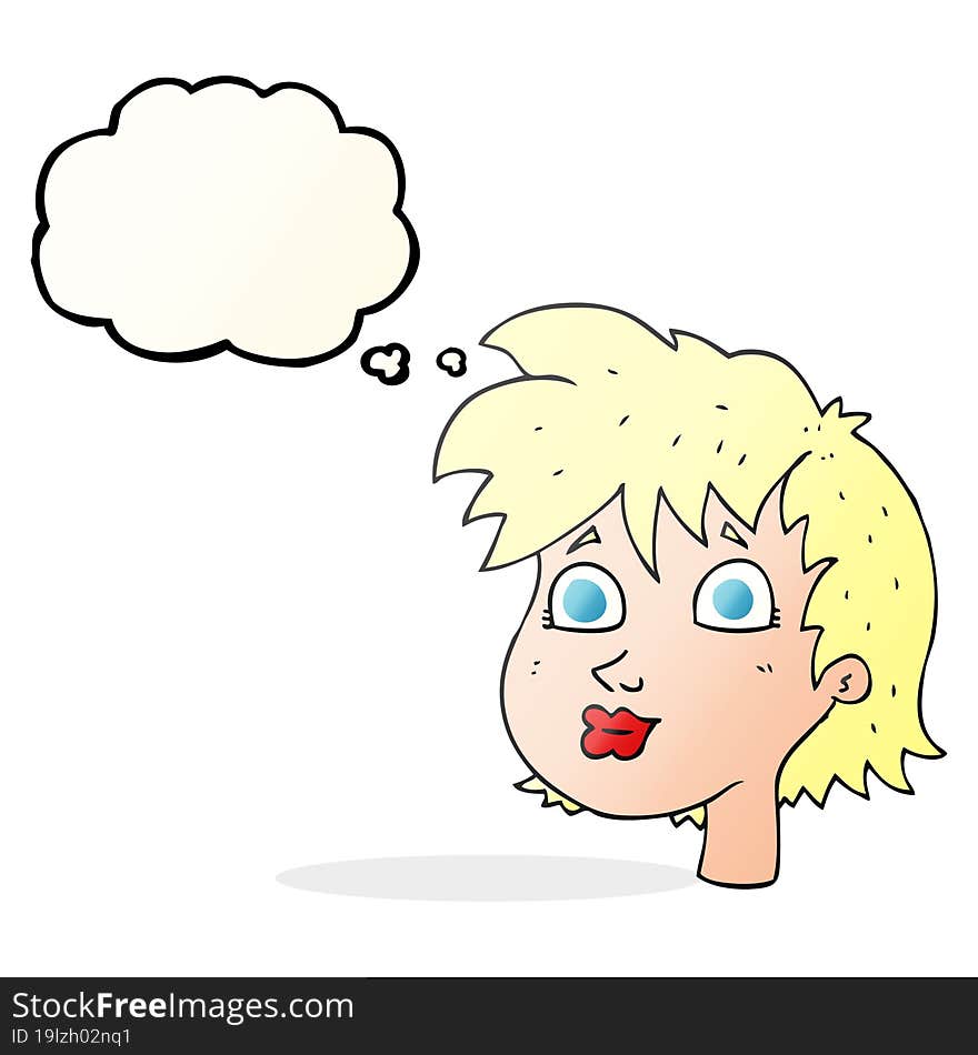 freehand drawn thought bubble cartoon female face