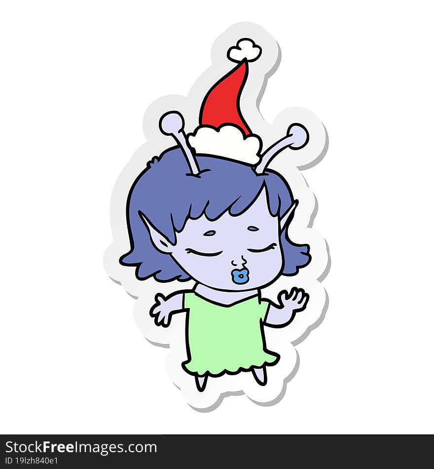 cute alien girl sticker cartoon of a wearing santa hat