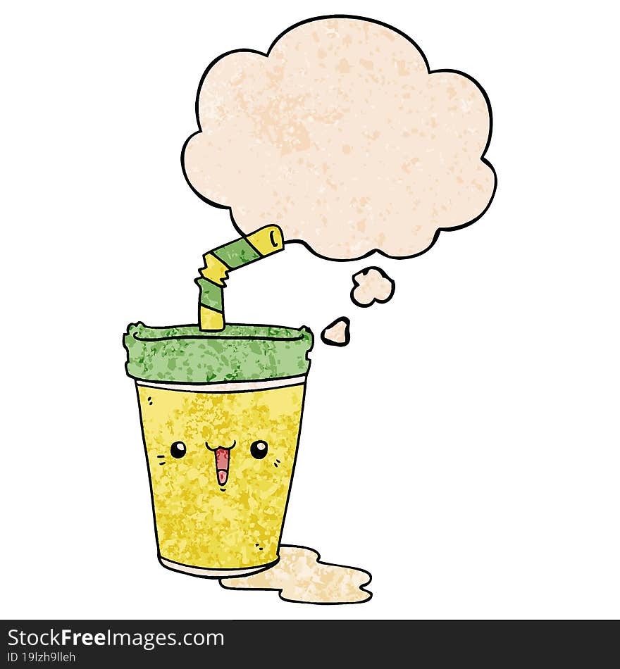 cute cartoon soda and thought bubble in grunge texture pattern style