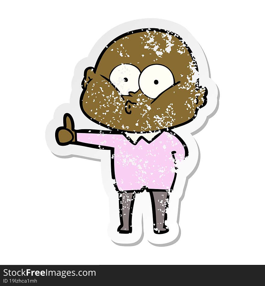 Distressed Sticker Of A Cartoon Bald Man Staring