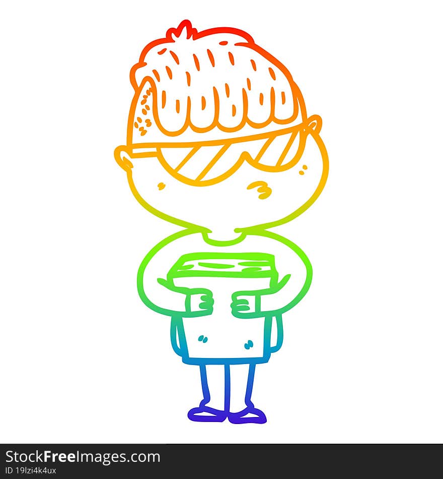 Rainbow Gradient Line Drawing Cartoon Boy Wearing Sunglasses