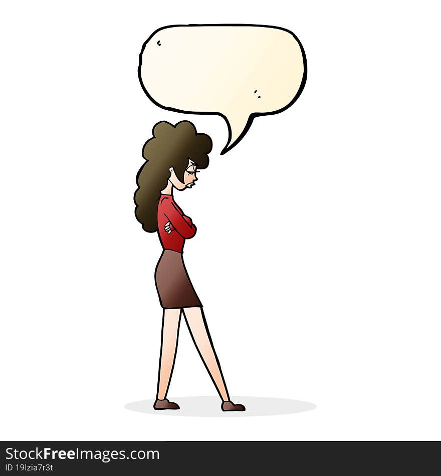 cartoon annoyed woman with speech bubble