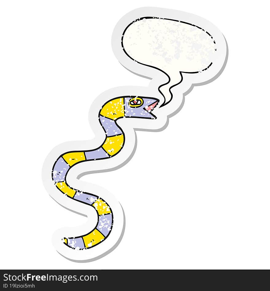 hissing cartoon snake and speech bubble distressed sticker