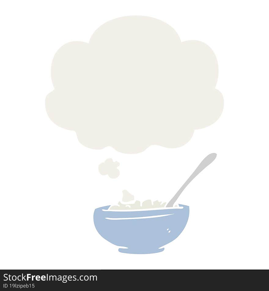 cartoon bowl of rice and thought bubble in retro style