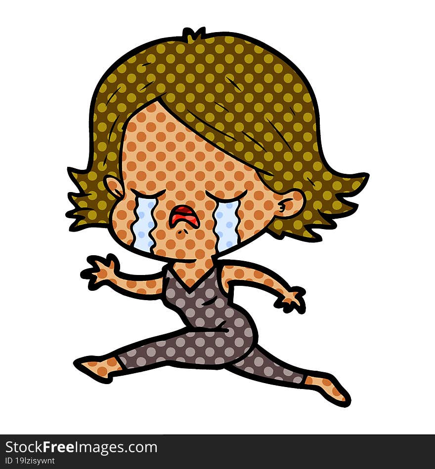 cartoon girl crying whilst running. cartoon girl crying whilst running