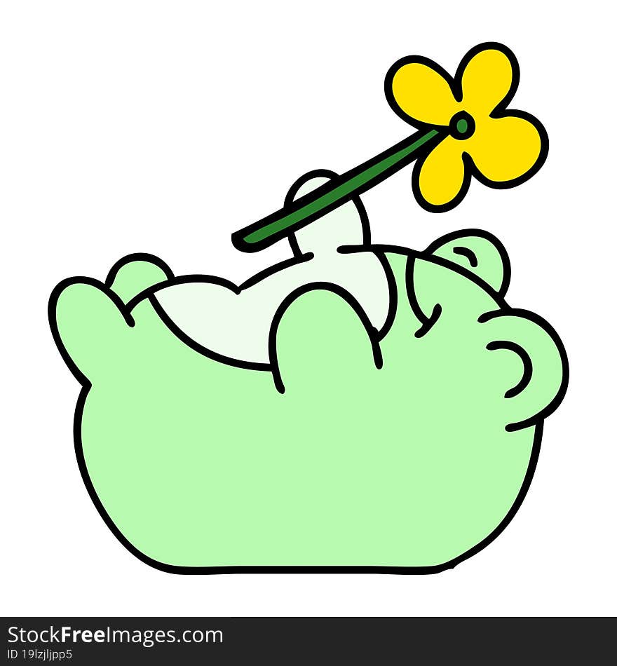 cartoon of a happy frog with a flower. cartoon of a happy frog with a flower