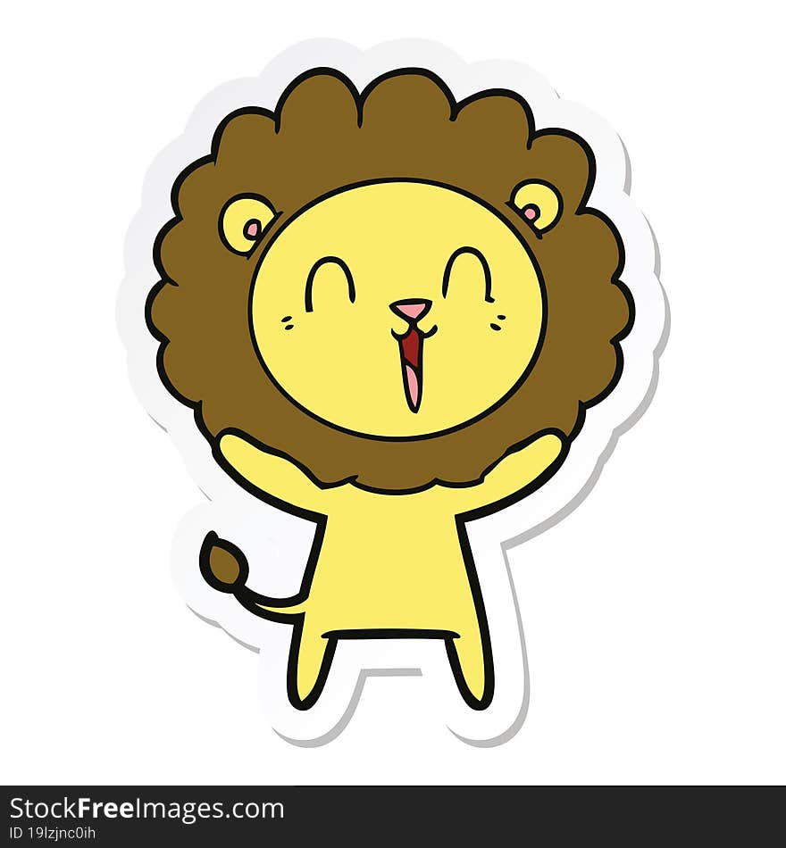 sticker of a laughing lion cartoon