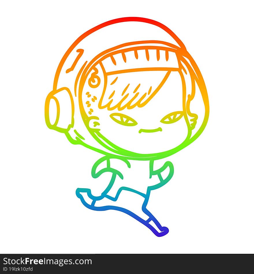 rainbow gradient line drawing of a cartoon astronaut woman