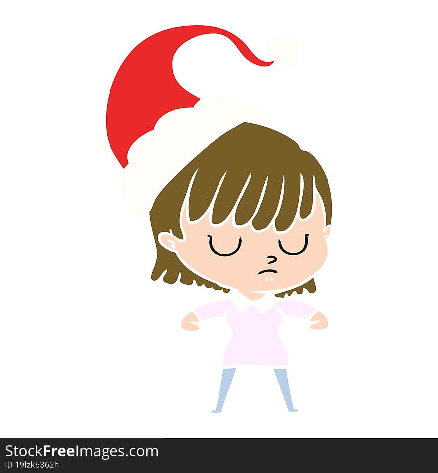 hand drawn flat color illustration of a woman wearing santa hat