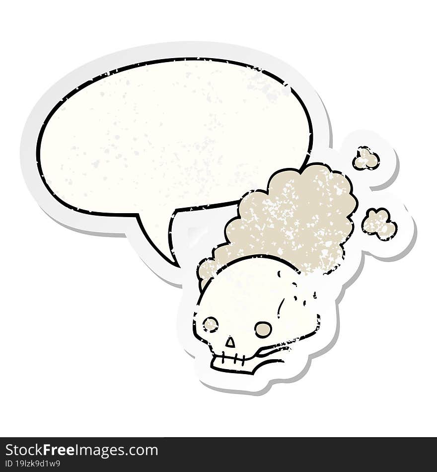 Cartoon Dusty Old Skull And Speech Bubble Distressed Sticker