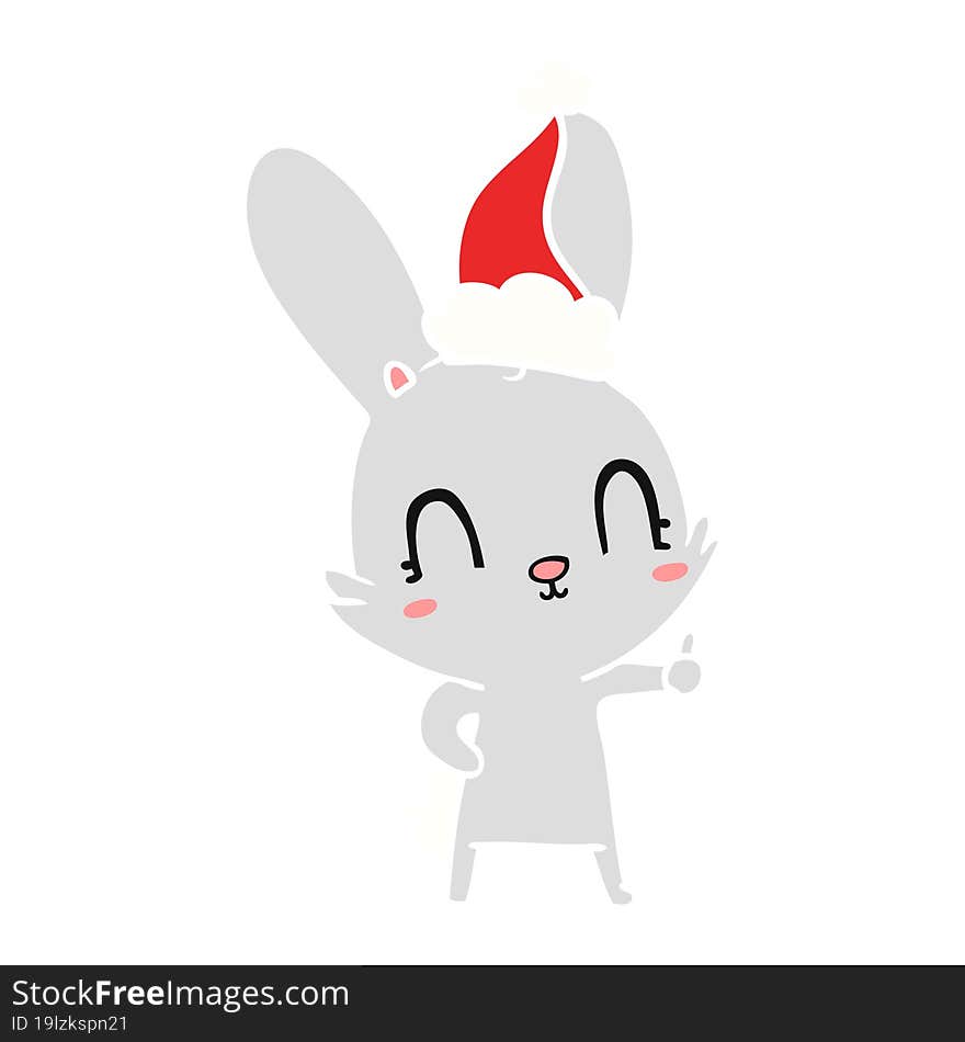 Cute Flat Color Illustration Of A Rabbit Wearing Santa Hat