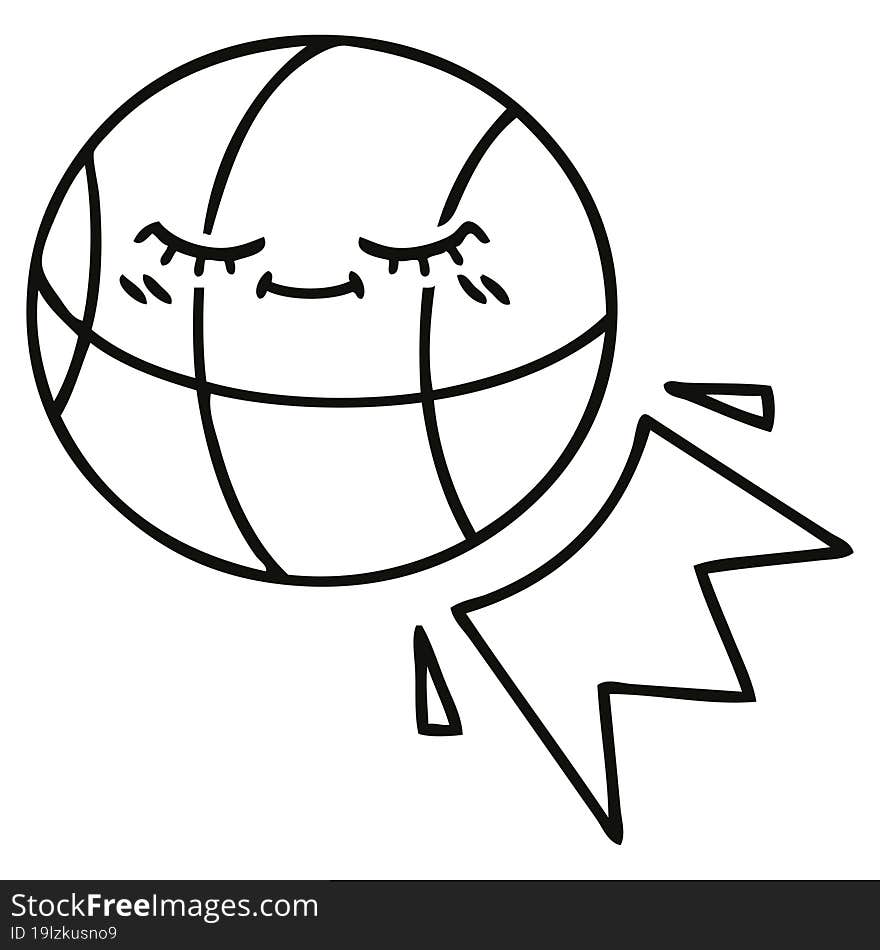 line drawing cartoon of a basketball