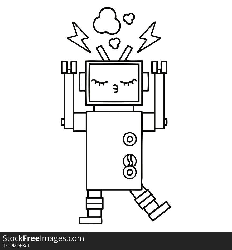 line drawing cartoon of a malfunctioning robot