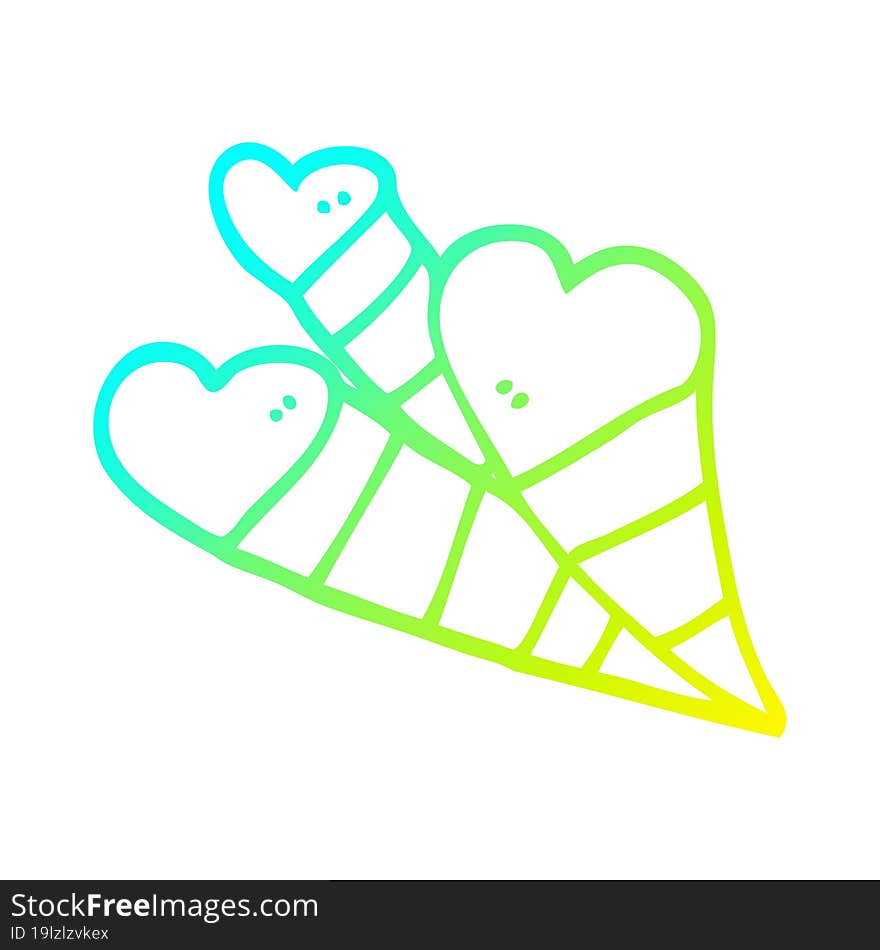 cold gradient line drawing cartoon love hearts