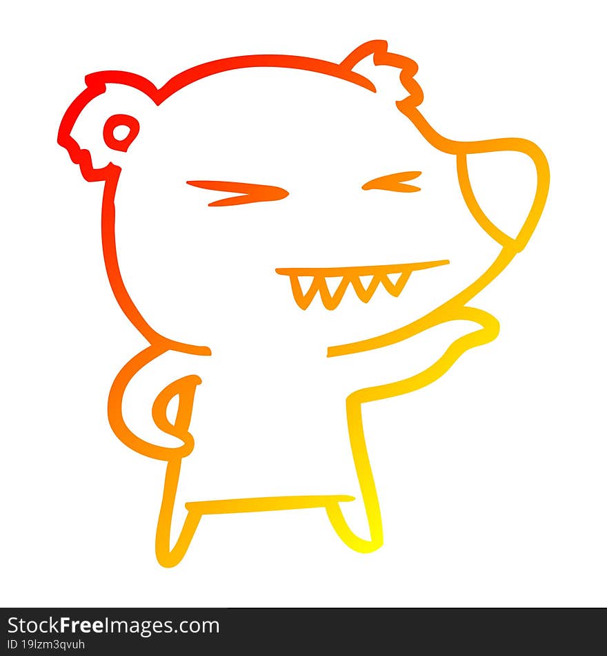 warm gradient line drawing of a angry bear cartoon