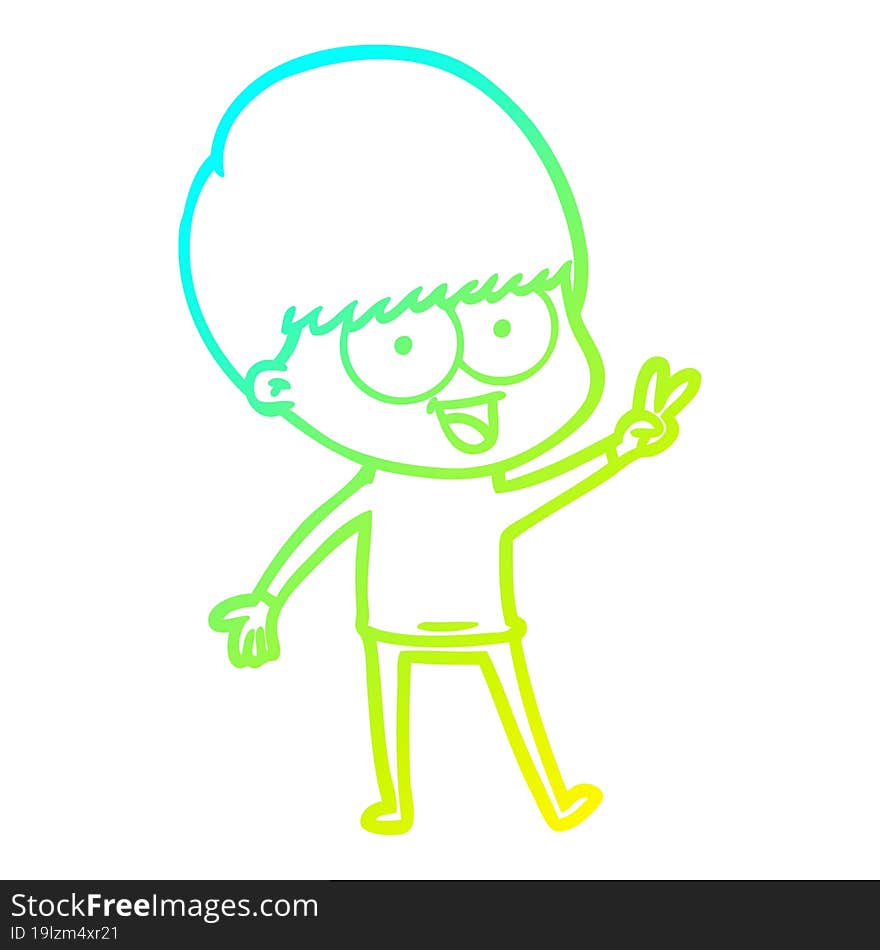 cold gradient line drawing happy cartoon boy waving