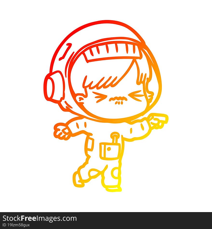 warm gradient line drawing angry cartoon space girl