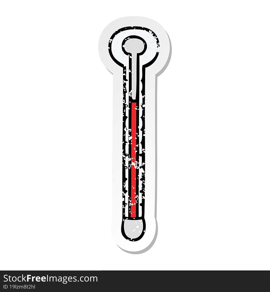 distressed sticker of a quirky hand drawn cartoon thermometer