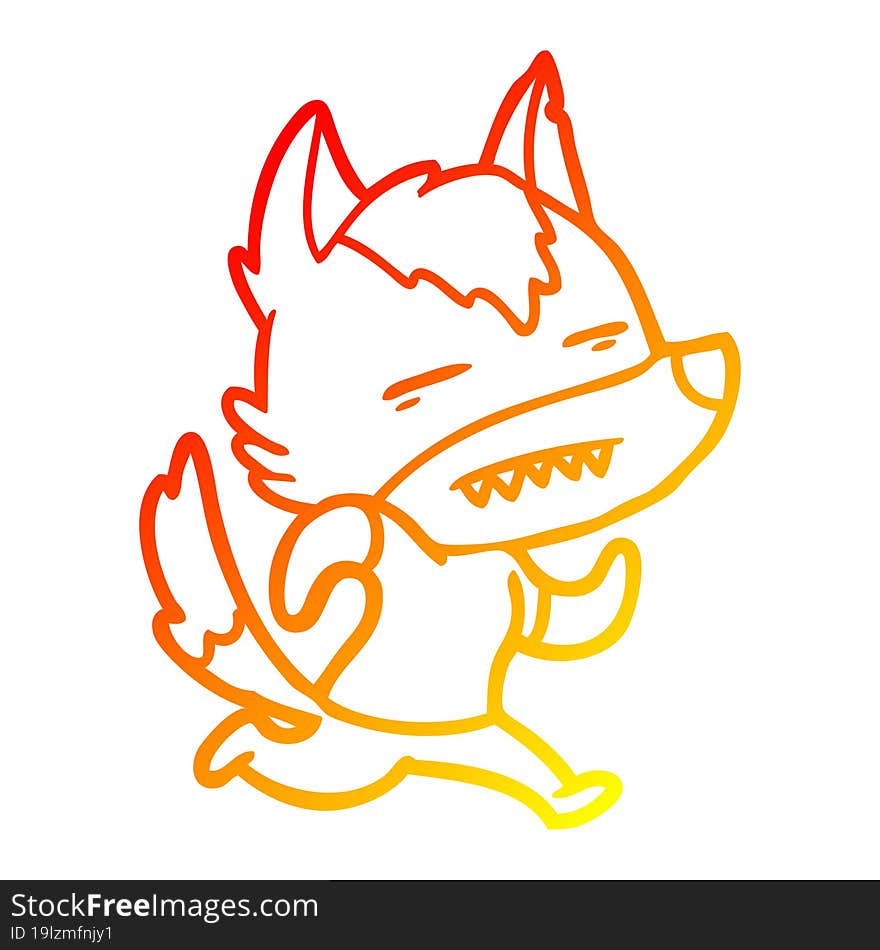 warm gradient line drawing cartoon wolf showing teeth