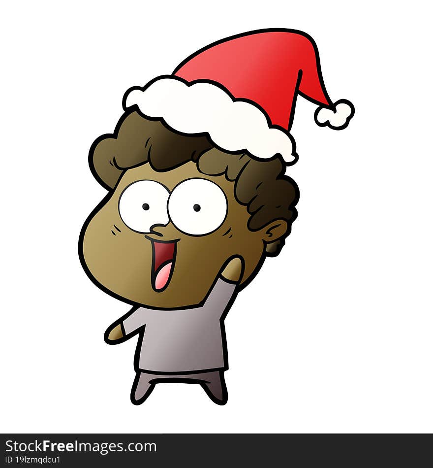 gradient cartoon of a happy man wearing santa hat