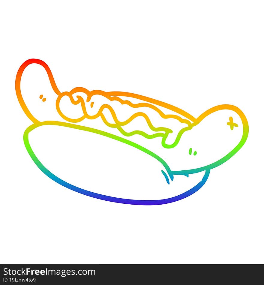 rainbow gradient line drawing of a fresh tasty hot dog