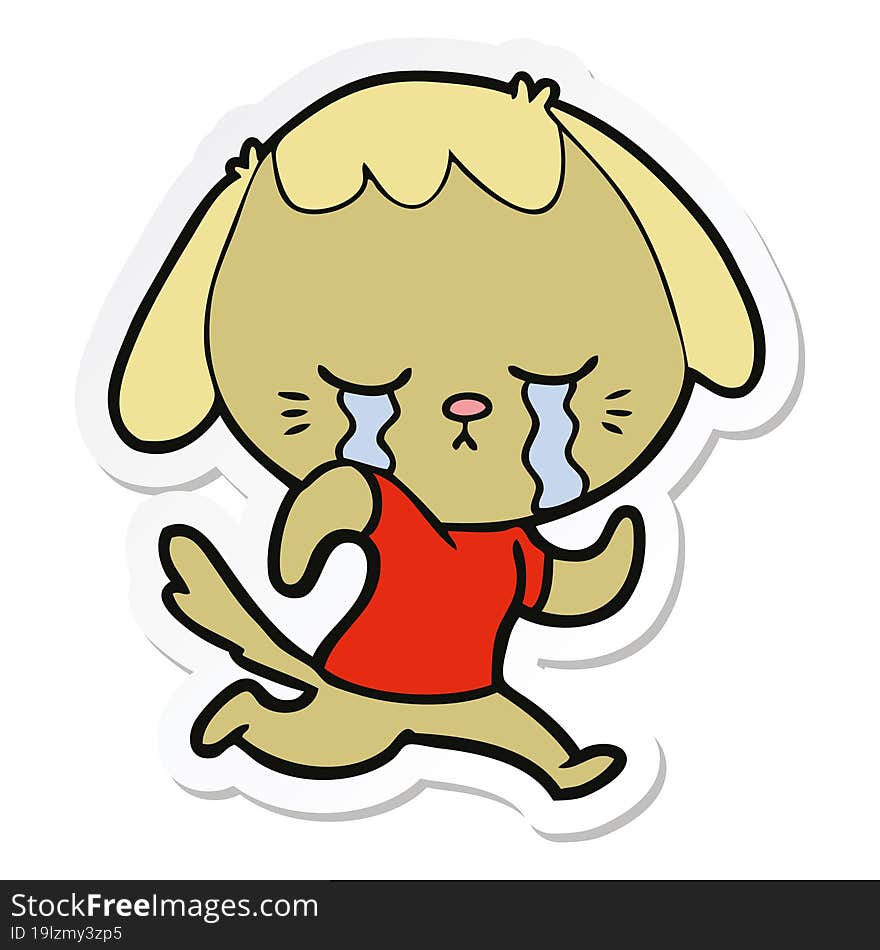 sticker of a cute puppy crying cartoon