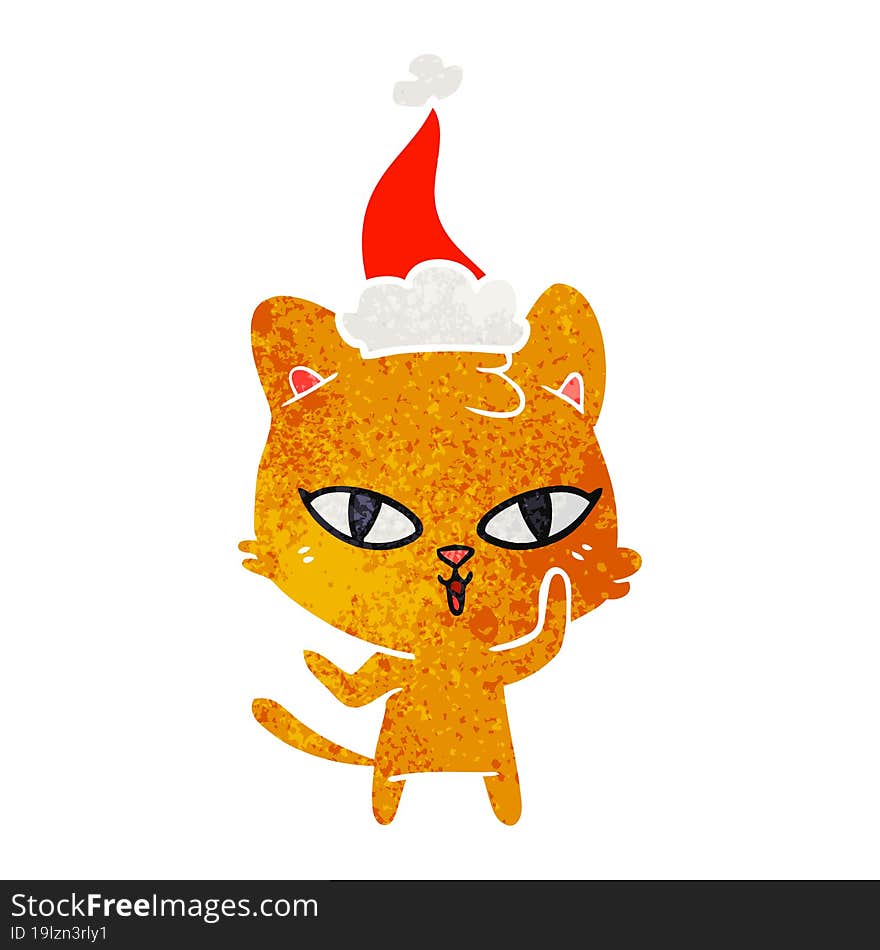 retro cartoon of a cat wearing santa hat