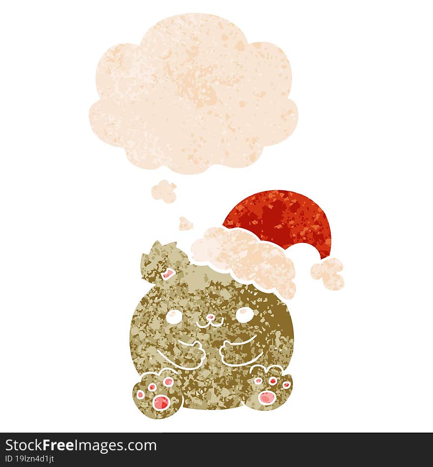 cute cartoon christmas bear and thought bubble in retro textured style