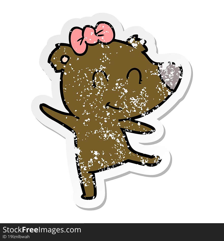 distressed sticker of a female bear cartoon