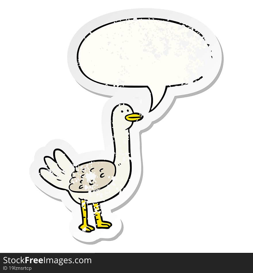 Cartoon Bird And Speech Bubble Distressed Sticker