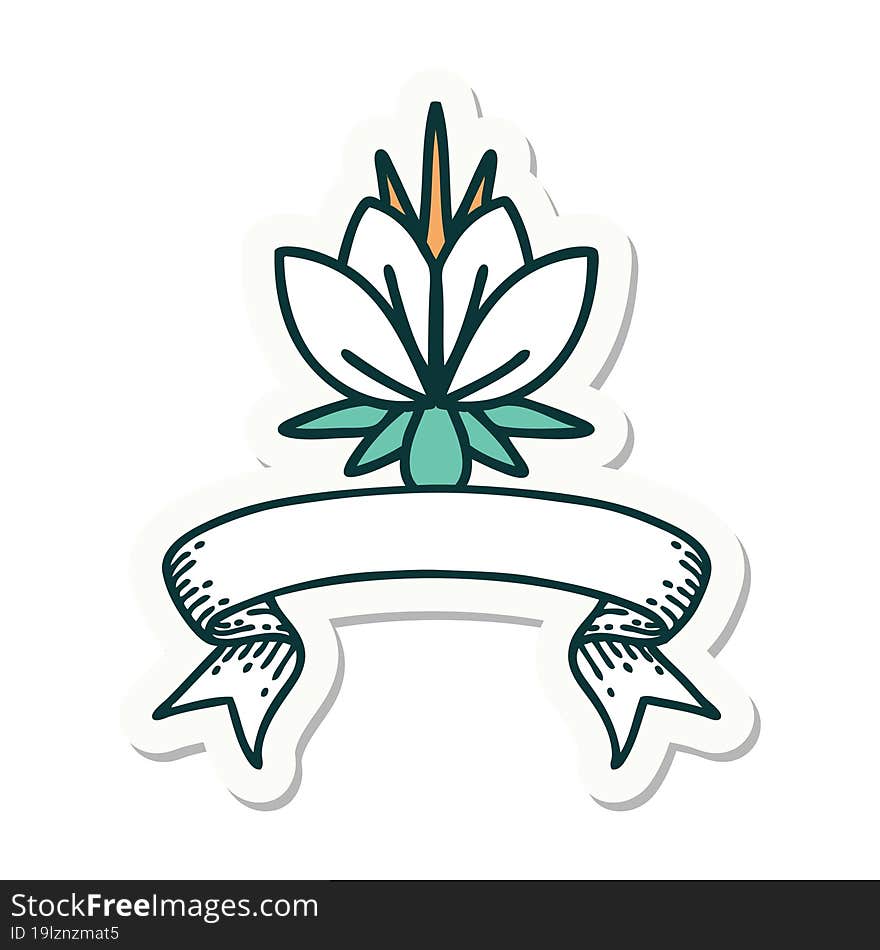 tattoo style sticker with banner of a water lily