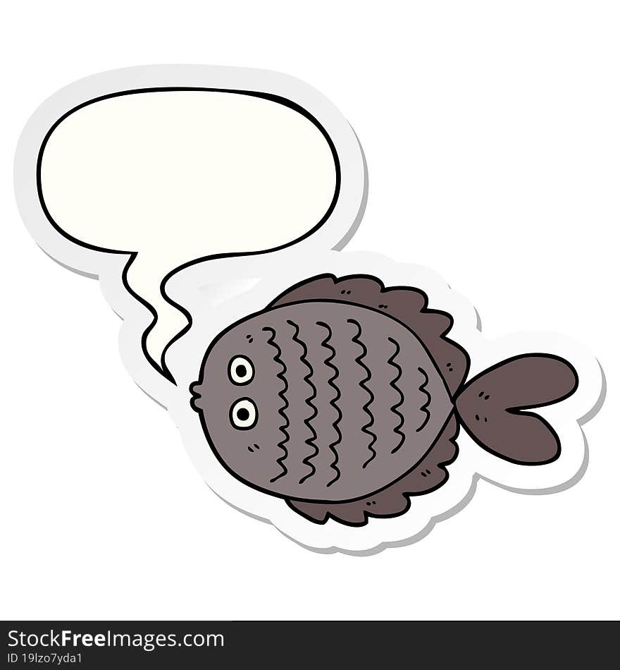 cartoon flat fish and speech bubble sticker