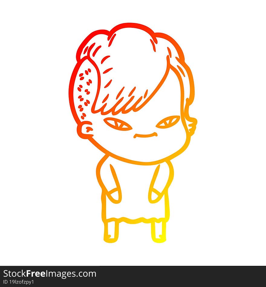 warm gradient line drawing cute cartoon girl with hipster haircut