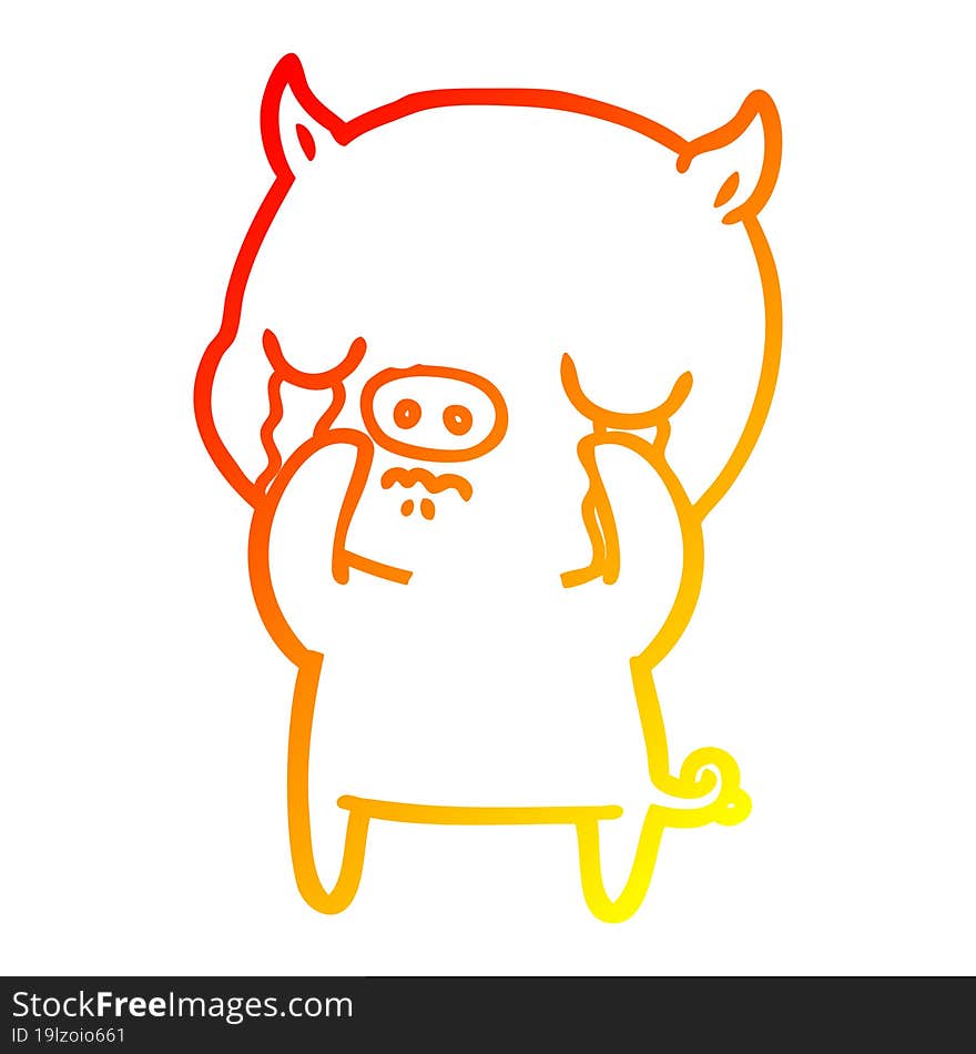 Warm Gradient Line Drawing Cartoon Pig Crying