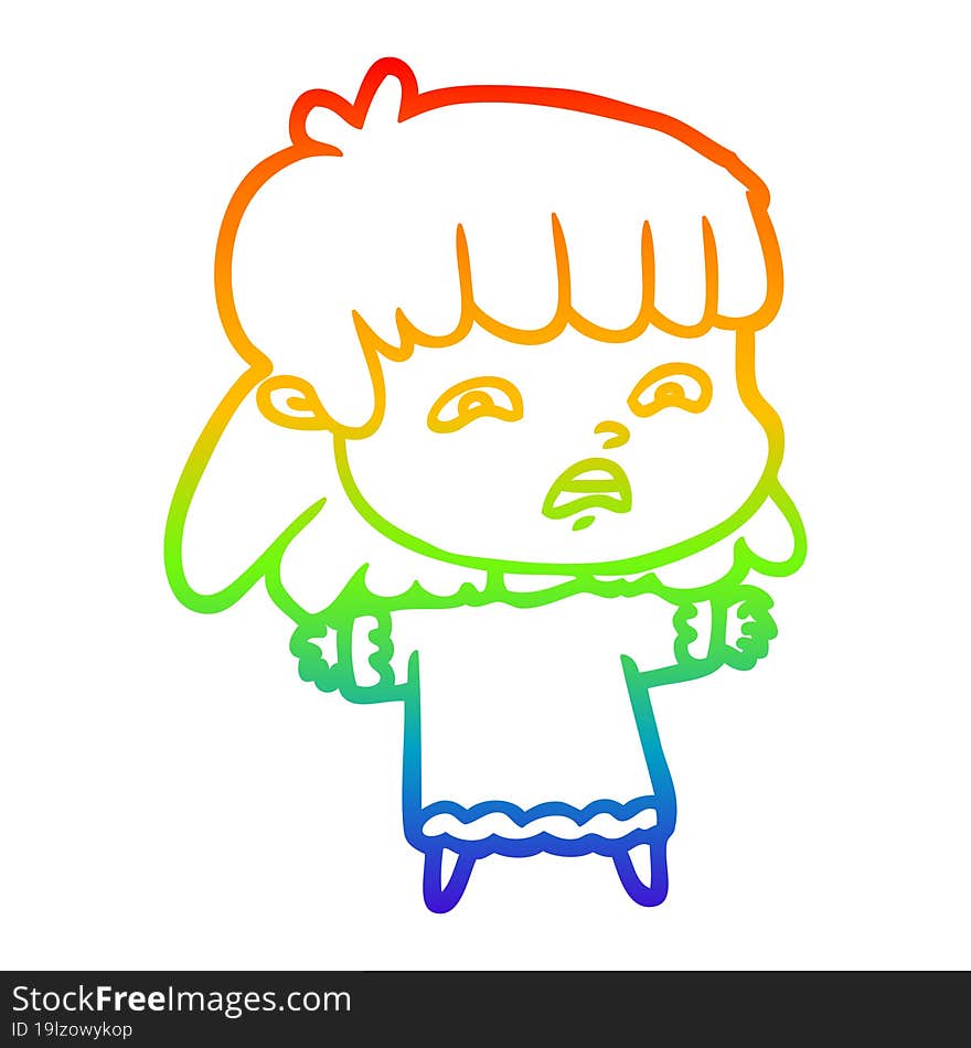 rainbow gradient line drawing cartoon worried woman