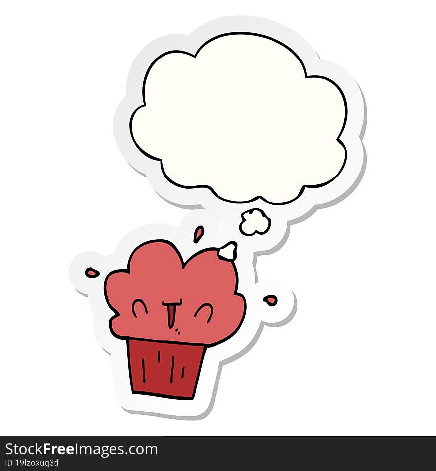 cartoon cupcake with thought bubble as a printed sticker