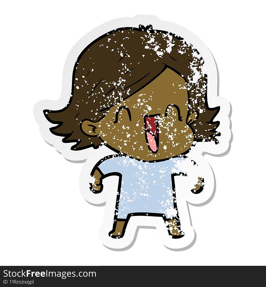 distressed sticker of a cartoon happy woman