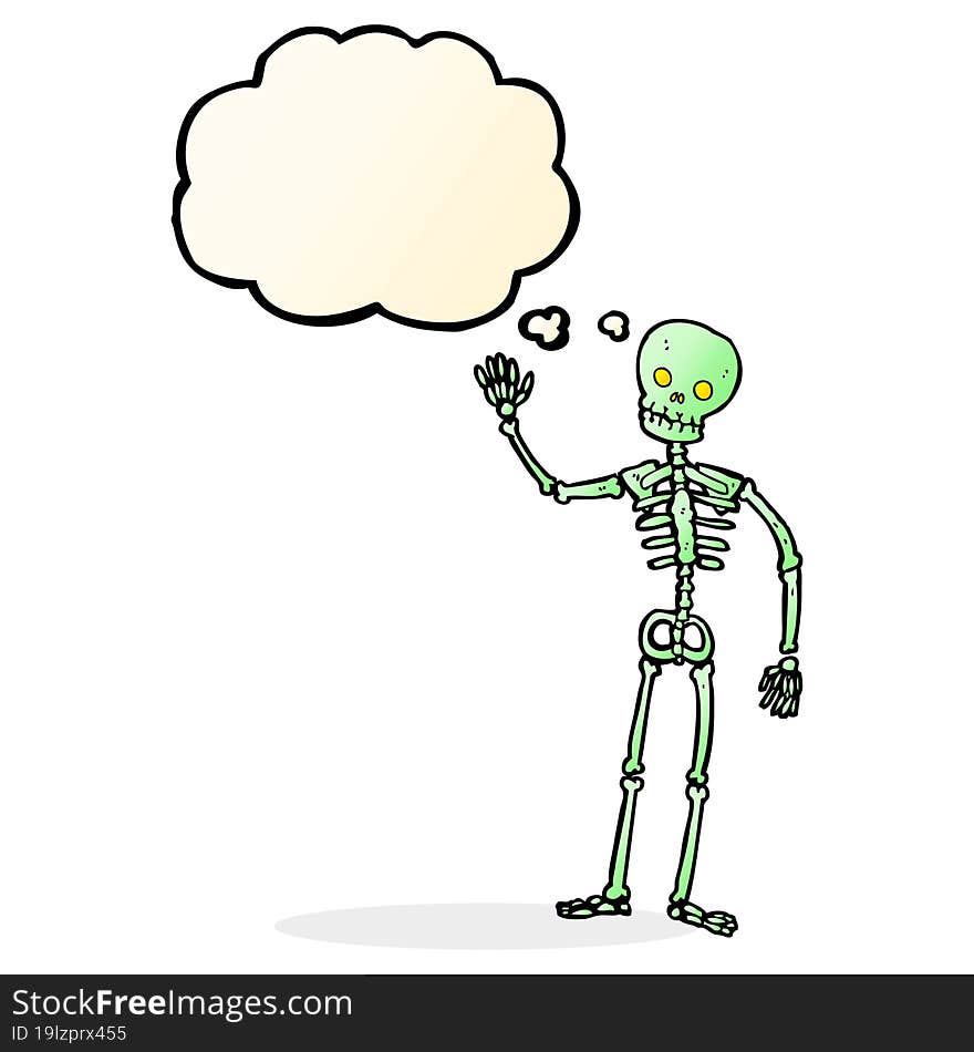 Cartoon Waving Skeleton With Thought Bubble