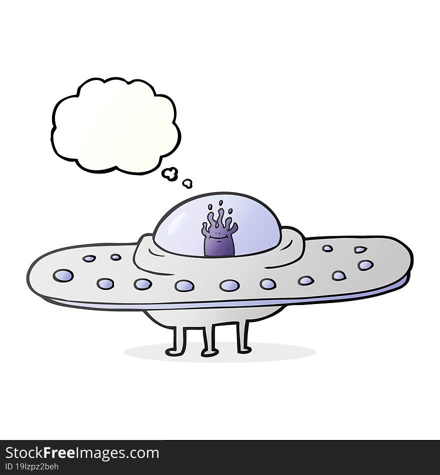 freehand drawn thought bubble cartoon flying saucer