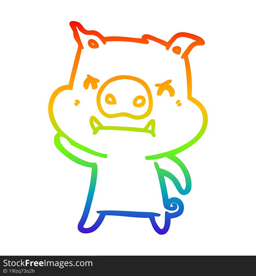 rainbow gradient line drawing angry cartoon pig