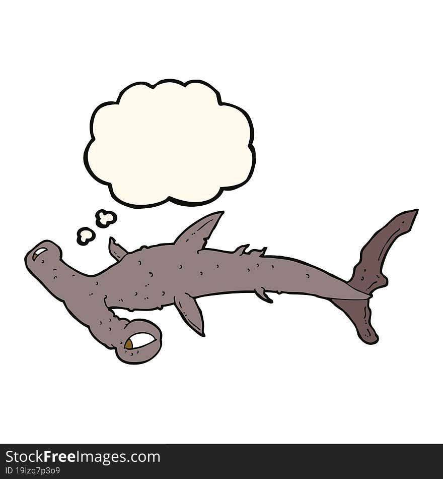 cartoon hammerhead shark with thought bubble