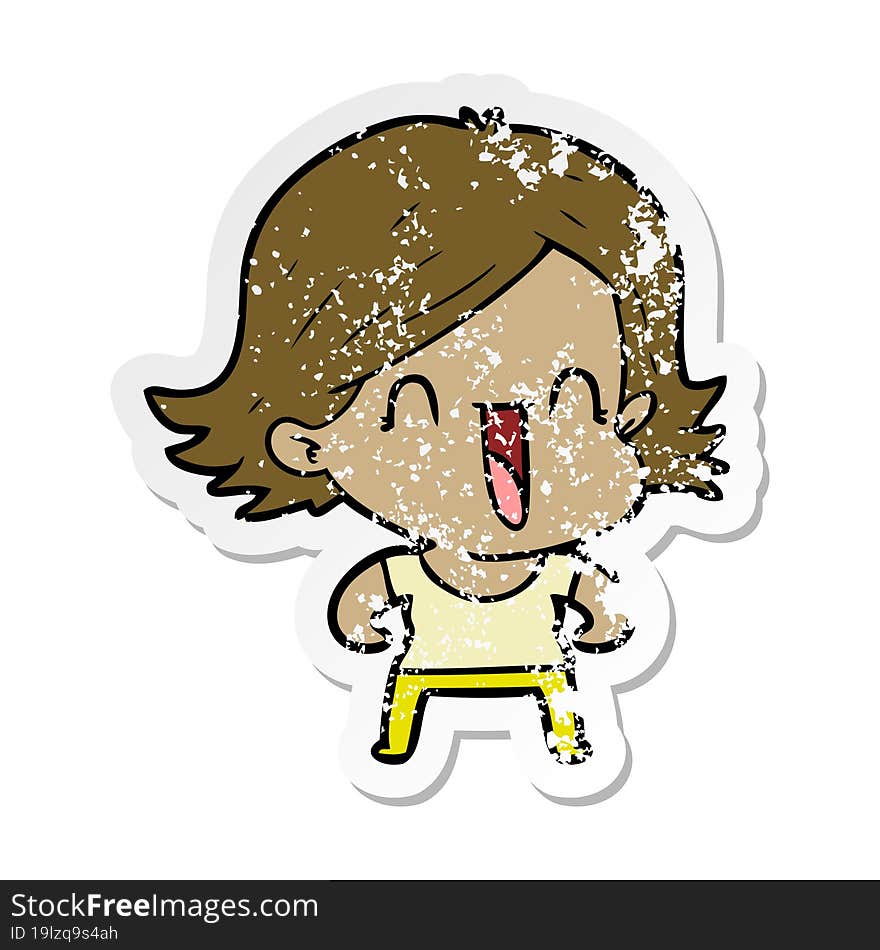 distressed sticker of a cartoon happy woman