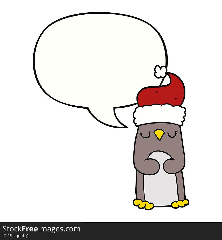 cartoon christmas penguin with speech bubble. cartoon christmas penguin with speech bubble